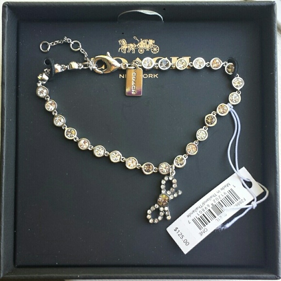 Rare Coach Bow Chain Crystal Bracelet Pink Silver - Picture 3 of 8